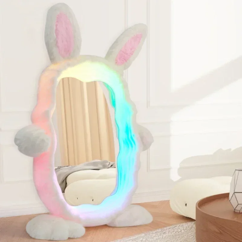 Full-length Mirror with Cute Rabbit Coat Floor Mirror Bunny Girl Living Room Cartoon Floor Light Studio Atmosphere