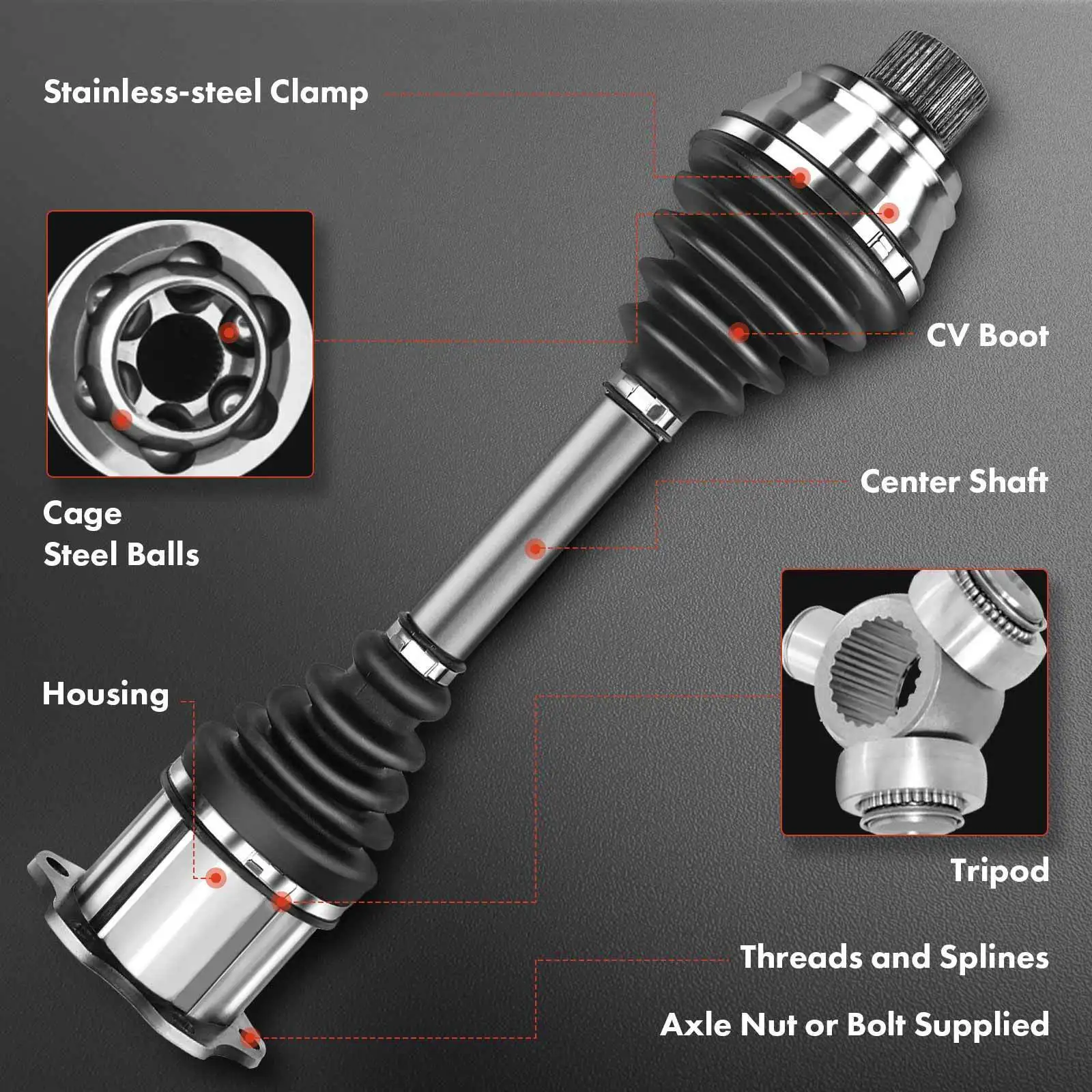 2x Front Left & Right CV Axle Assembly For Porsche Cayenne 11-21 Automatic Trans 95834903800, 95834903801, 95834903802