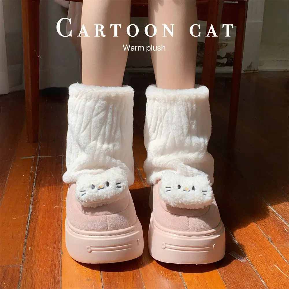 Sanrio Hello Kitty Snow Boots Anime Winter Cotton Shoes Cute Y2K Warm Girl Outdoor Thick Bottom Non Slip Calf Boot Birthday Gift