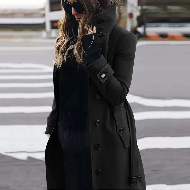 

2023 Women's Slim Fit Woolen Coat Autumn Winter New Sle Thiened Hooded Outerwear Faionable Ladies' Camere Jaet