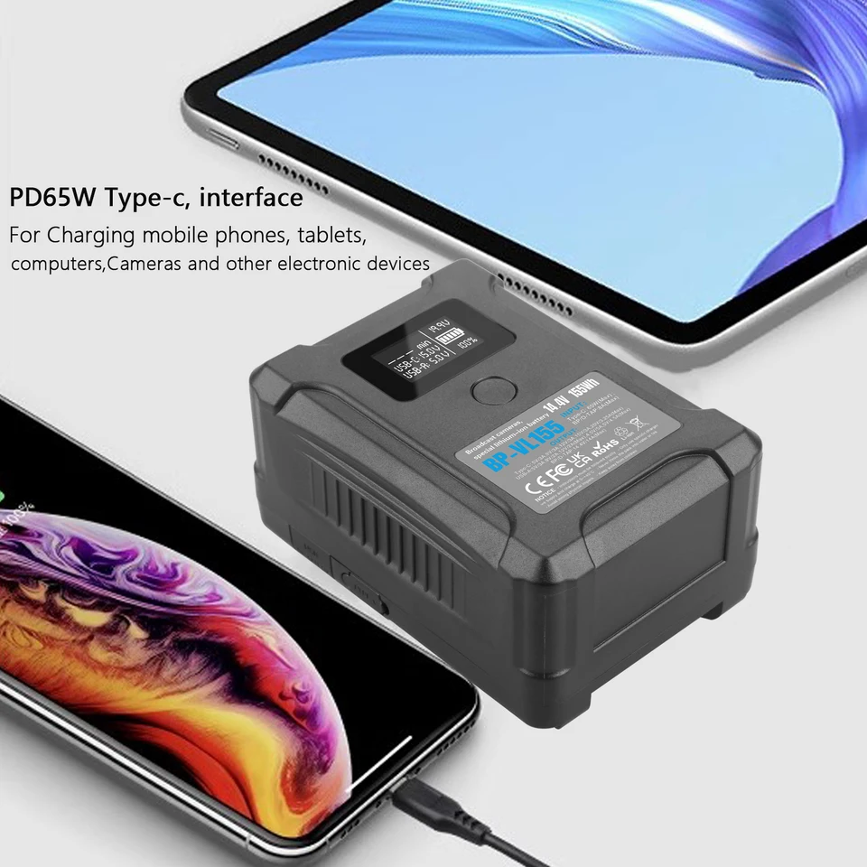 2個セット Powerextra BP-VL155 Vマウントバッテリー BP-VL155 V マウント バッテリー/V ロック バッテリー、Type-C/D-TAP