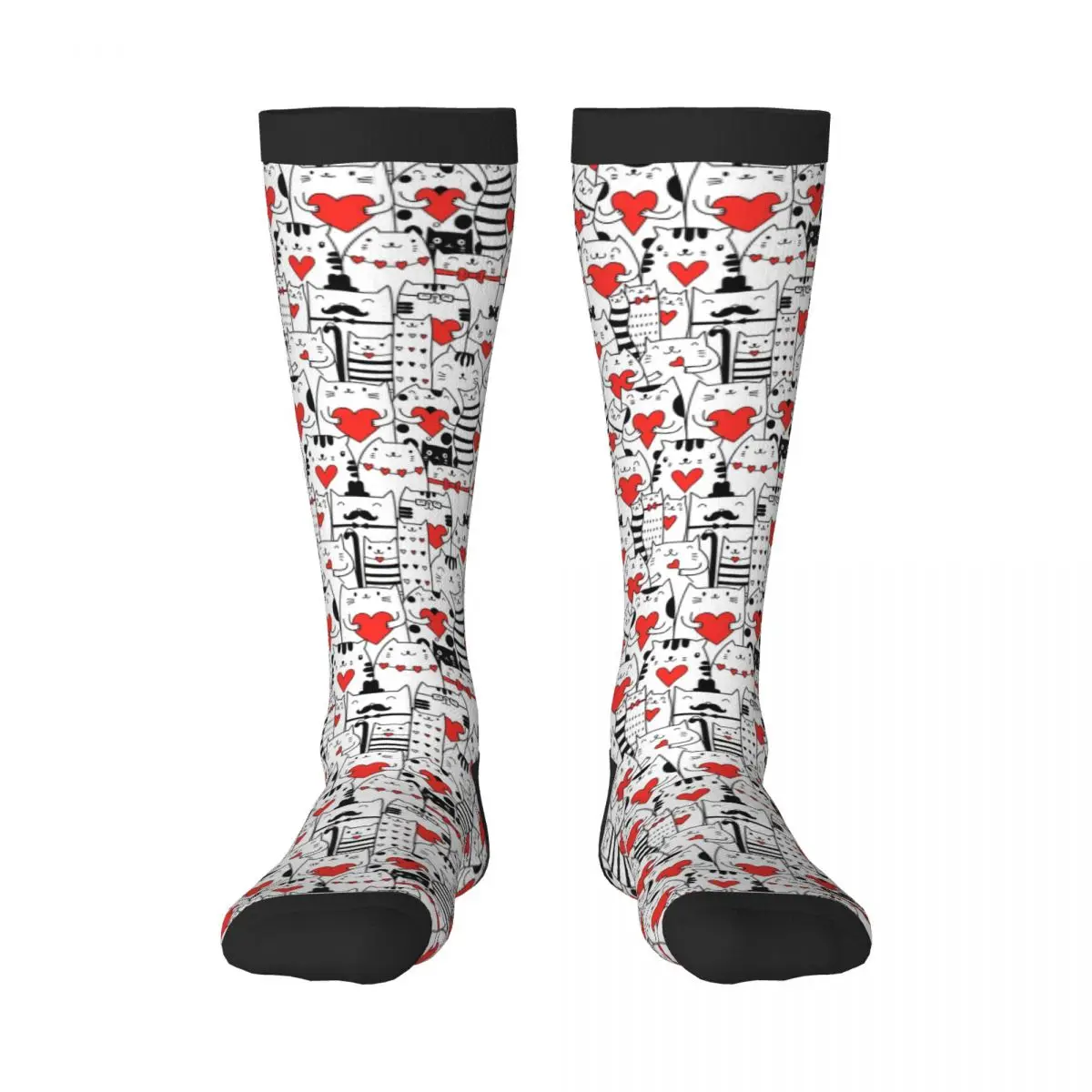 

1 Pack Black White Cats Holding Hearts Over-knee Long Socks Middle High School Socks