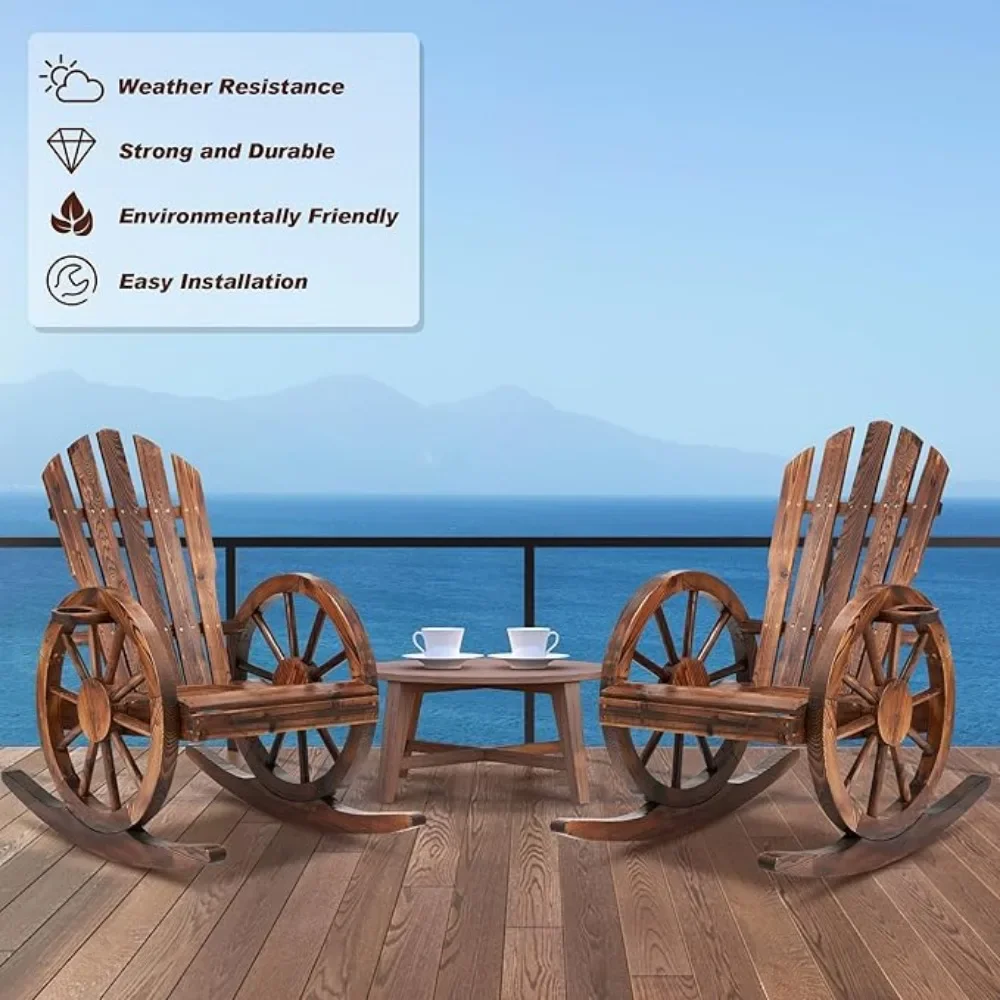 Outdoor Wood Rocking Chair, Patio Decor Yard Glider Rocking Chairs with Slatted Design, Adirondack Rocking Chair （2PC）