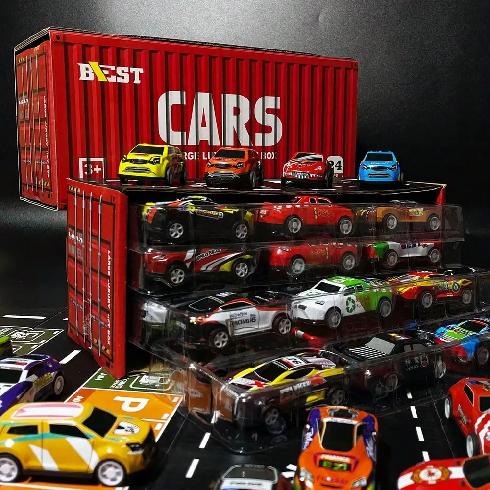 

24pcs Realistic Racing Car Playset with Map, Parking Lot & 4-Tier Garage. Collector's Toy Gift for Boys Holiday Christmas
