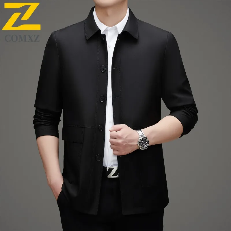 

COMXZ Роскошная мужская куртка премиум-класса с воротником-стойкой, деловая работа, ветрозащитное пальто, 2025 год, воротник-стойка, без морщин, осенняя одежда