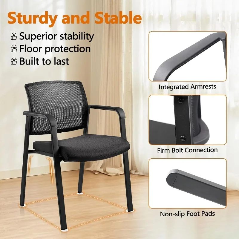 홈 오피스 책상 의자 바퀴 없음, 원격 학습용 인체공학적 메쉬 미드 백 스태킹 팔 의자, 소규모 사무실, 게스트 의자