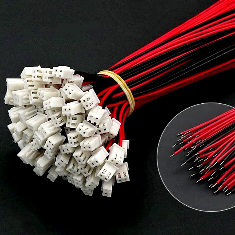 50PCS XH 2.54 JST Connector Plug Wire Cable 10cm Long 26AWG 2P Single End