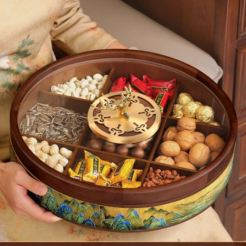 Jiugongge solid wood dried fruit box, living room coffee table, household exquisite fruit plate