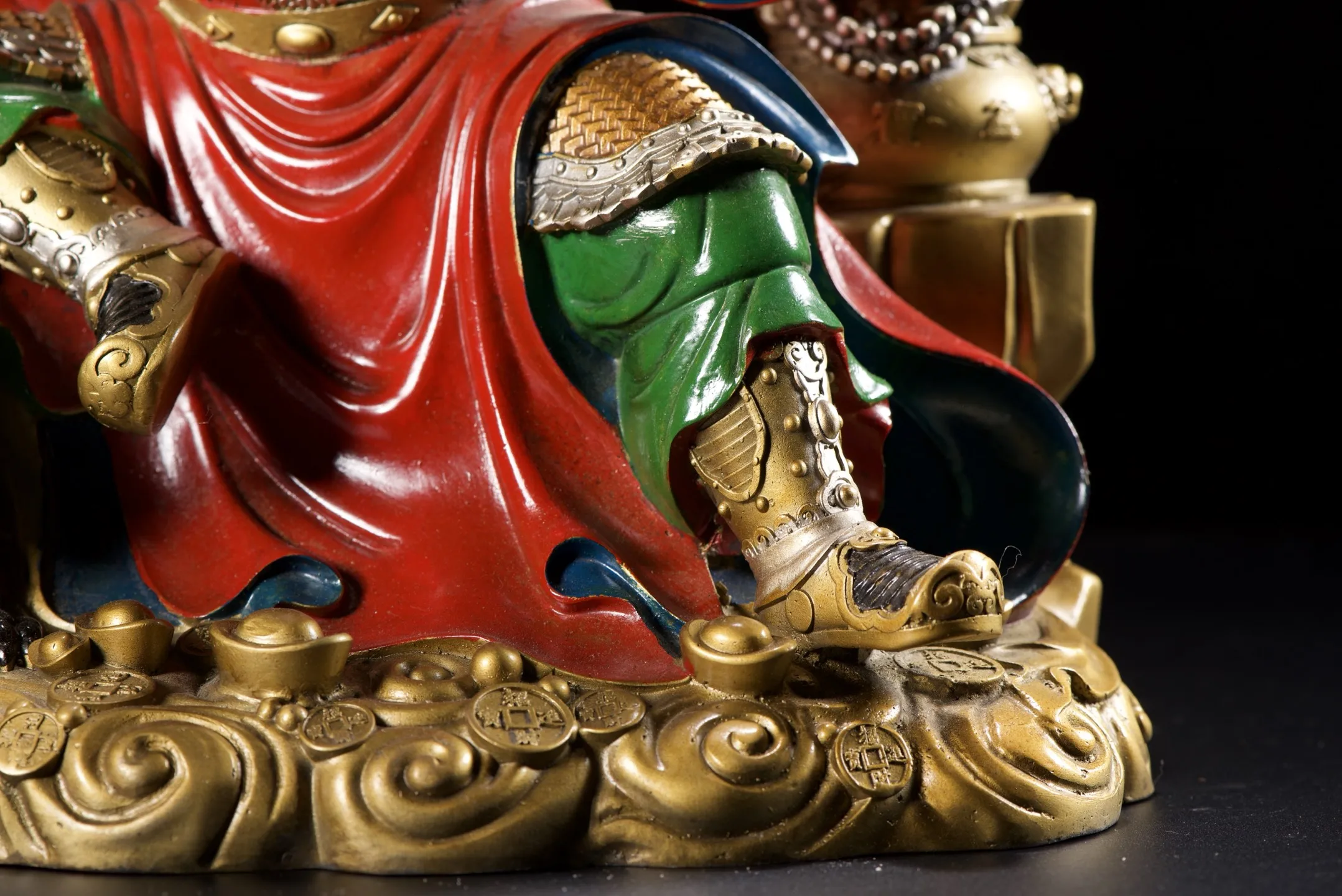 Old Bronze Painted Yuanbao coins Cornucopia God of Wealth Zhao Gongming immortal Mount Tiger statue Amass wealth Ornaments