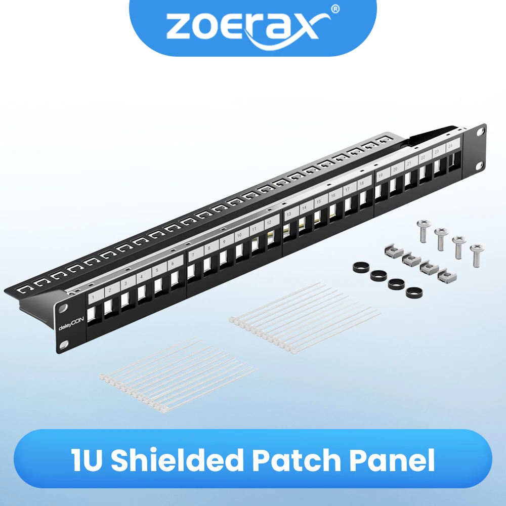 

ZOERAX 24-портовая пустая патч-панель RJ45, 1U, 19-дюймовая экранированная сетевая патч-панель для стойки или настенного крепления, кабельная панель