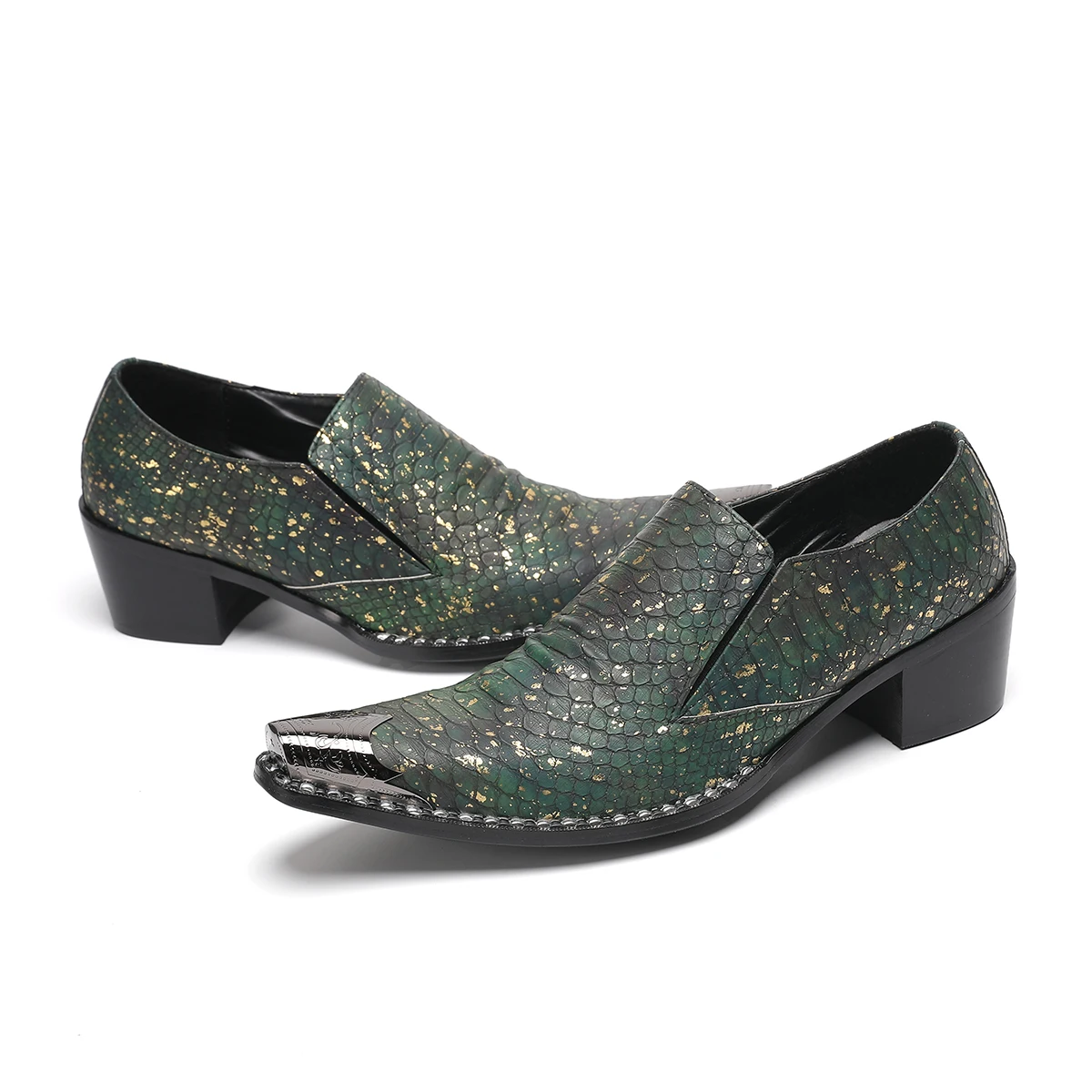 

British Style Metal Pointed Toe Business Wedding Formal Shoes Gentleman Club Party Shoes Slip on Men Genuine Leather Dress Shoes