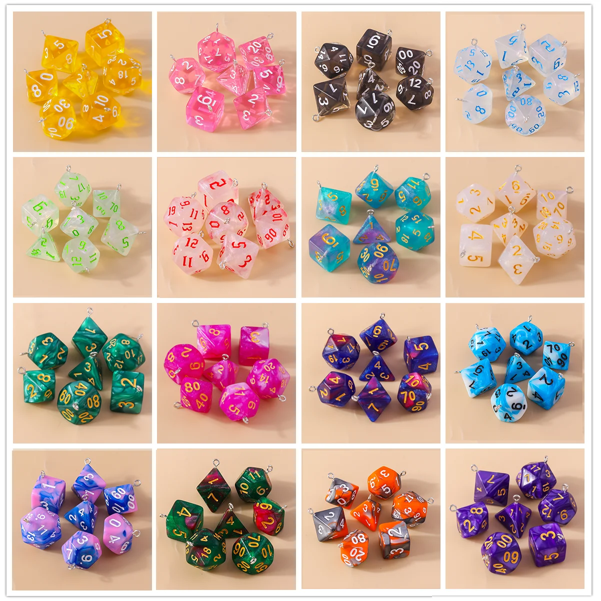 Leslie 7pcs Mixed Colorful Acrylic Dice Charms Game Props Multi-faceted Digital Dice Pendants Portable Toys DND RPG TRPG Games