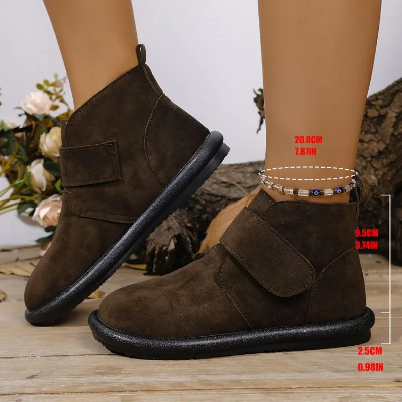 

Retro Fashion Nubuck Leather Casual Flat Ladies Single Boots Spring And Autumn Set Feet Solid Color Plus Size 41 42 Ankle Boots