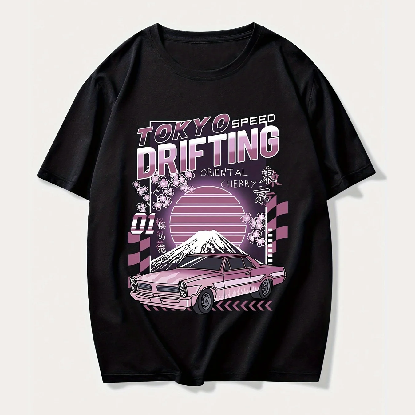 Tokyo Speed Drifting Short-sleeved Print T-shirt Vintage Japanese-street-style Unisex Retro Street Y2K Casual Fashion Tops