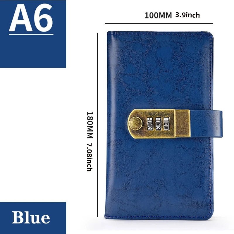 PU Leather Travel Notebook With Digits Password Lock A6 Agenda Diary Journal Notepad Business Stationery Black Red Brown Blue