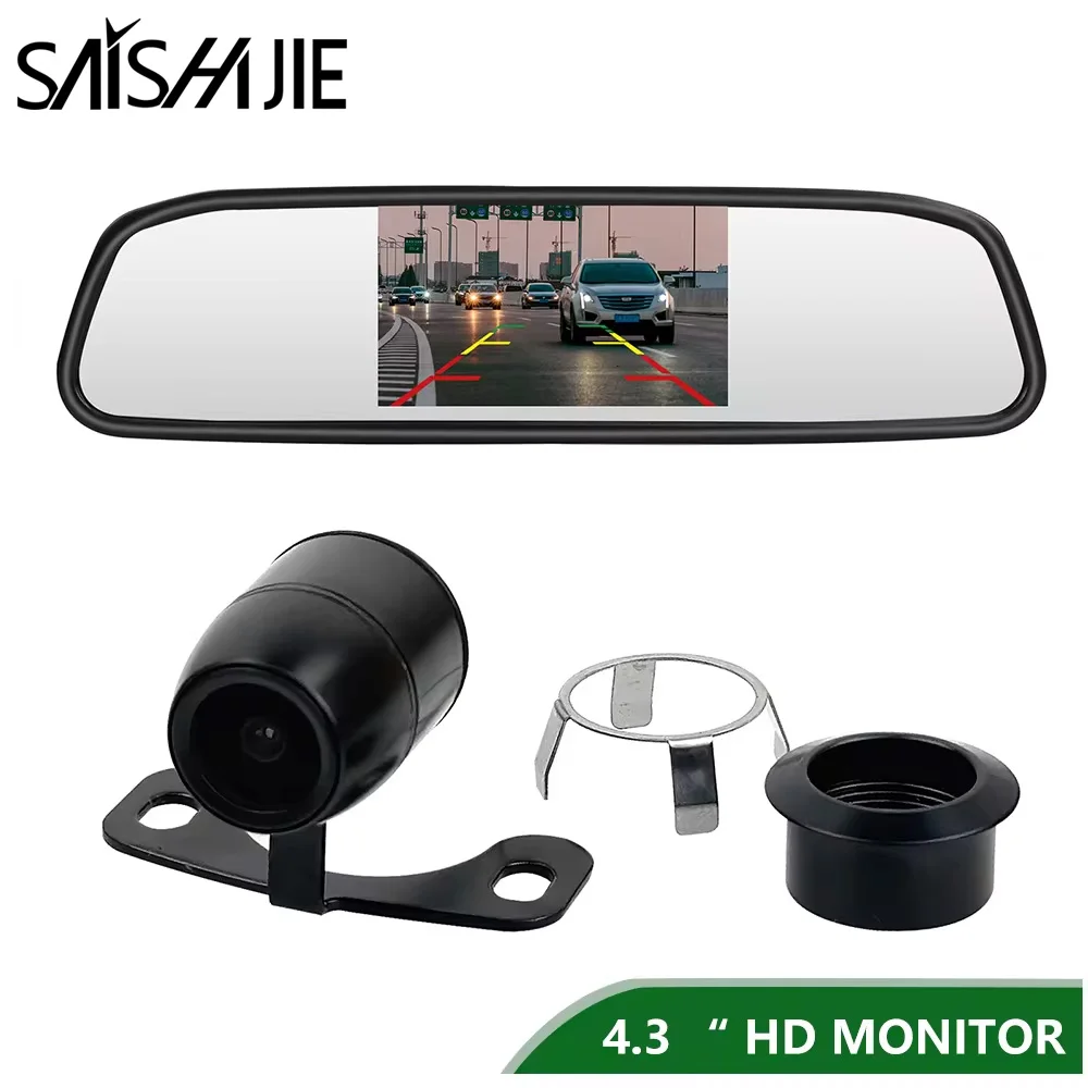 

4.3 Inch IPS Screen Dash Cam Mirror Monitor with Night Vision Reversing Rear View Camera kit for Vehicles SUV Car Backup Camera