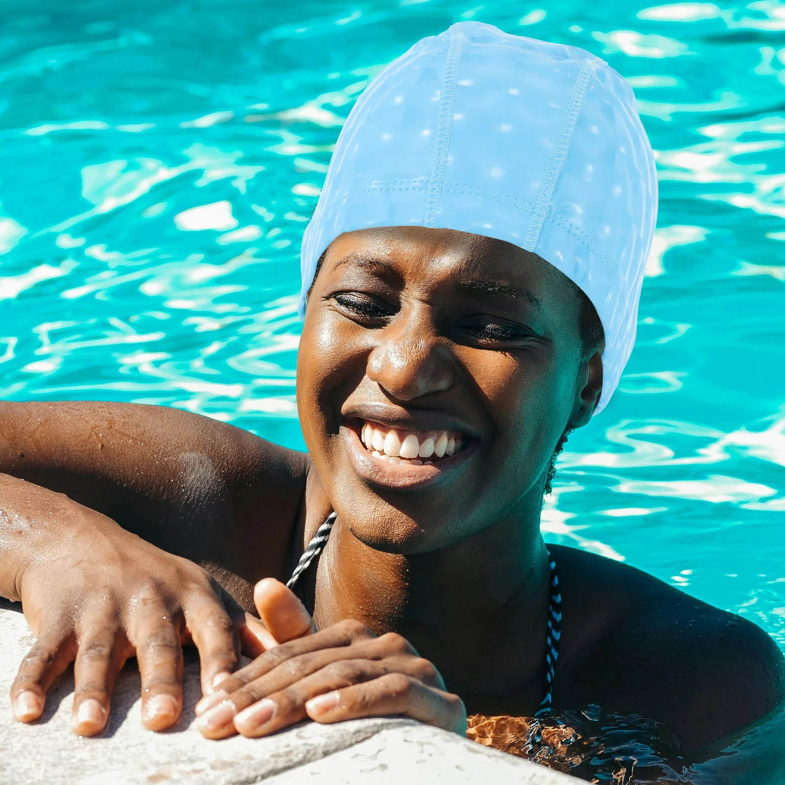 

Pearl Waterproof Swimming Cap Outdoor Bathing Caps Pu Adult for Women and Men's