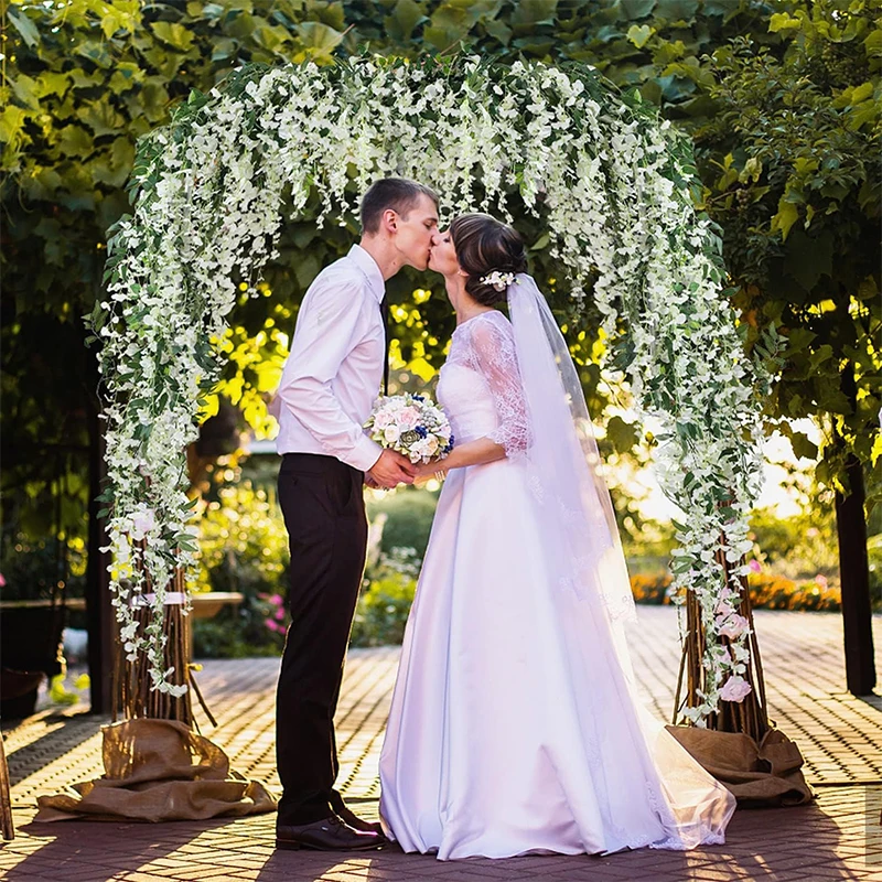 1.8M White Silk Wisteria Artificial Flowers Vine Garland Plants for Room Wedding Arch Decoration Fake Plant  Flower Wall Decor