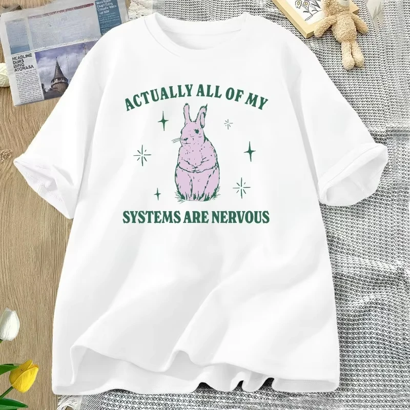 Actually All of My Systems Are Nervous T-shirt Tees Women Men Funny Mental Health Print Tshirt Graphic Tees Cotton Clothing Tops