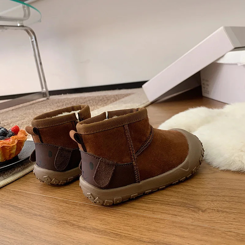 New Soft Leather Children's Snow Boots for Baby Toddler Warm Fleece Lined Winter Outdoor Footwear Toddler Boots for Little Kids