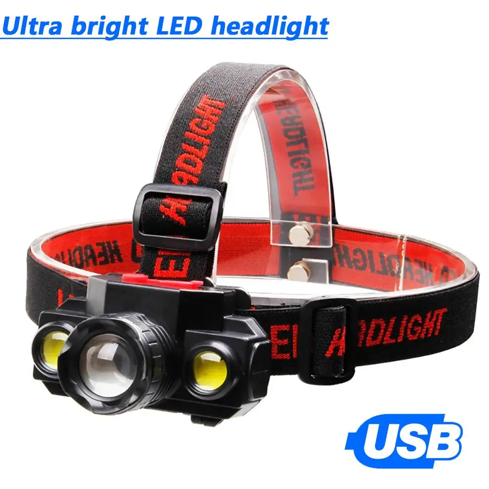 

Portable T6 COB Headlamps 4 Modes 18650 Head Flashlight USB Rechargeable Handband Lights Zoomable Mini Fishing Headlights