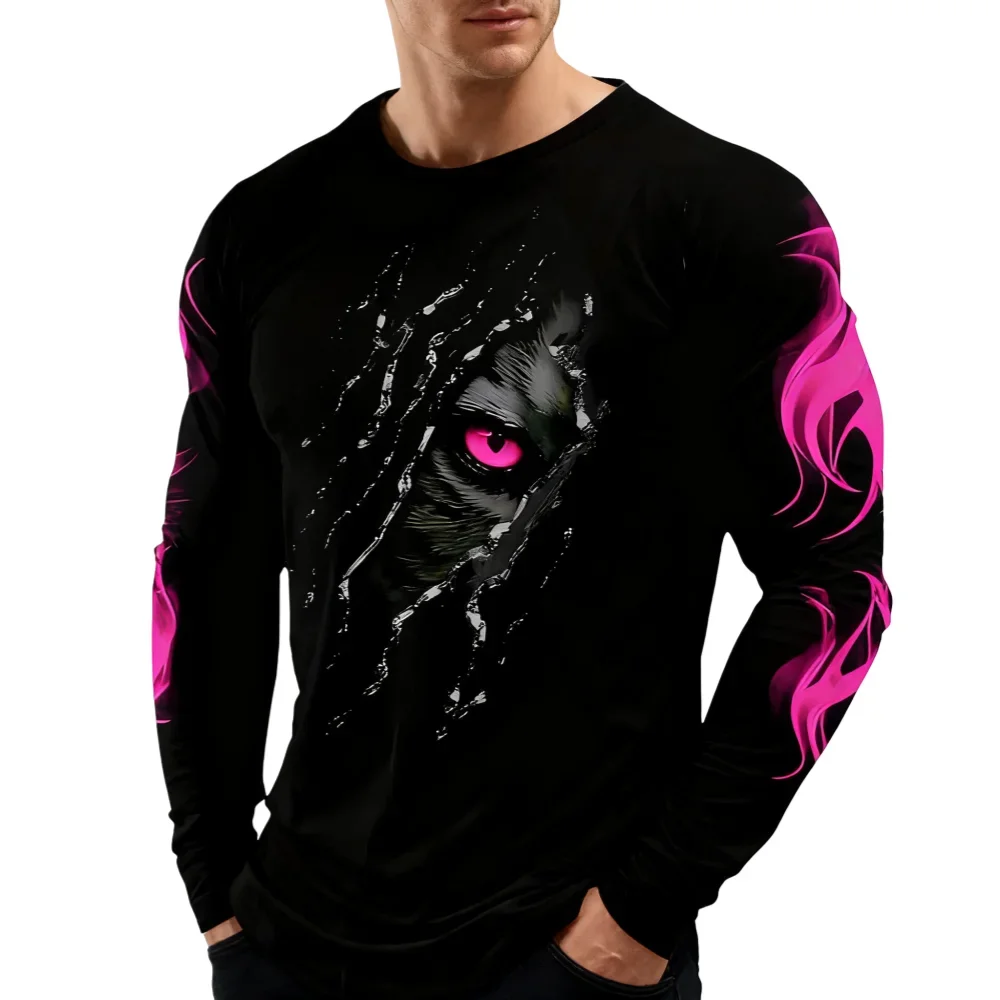 Flame Scratch Herren 3D-Druck Herbst Casual Rundhals Langarm T-Shirt Outdoor Sport Party Casual Hip-Hop Street Trend Top – Detail 9