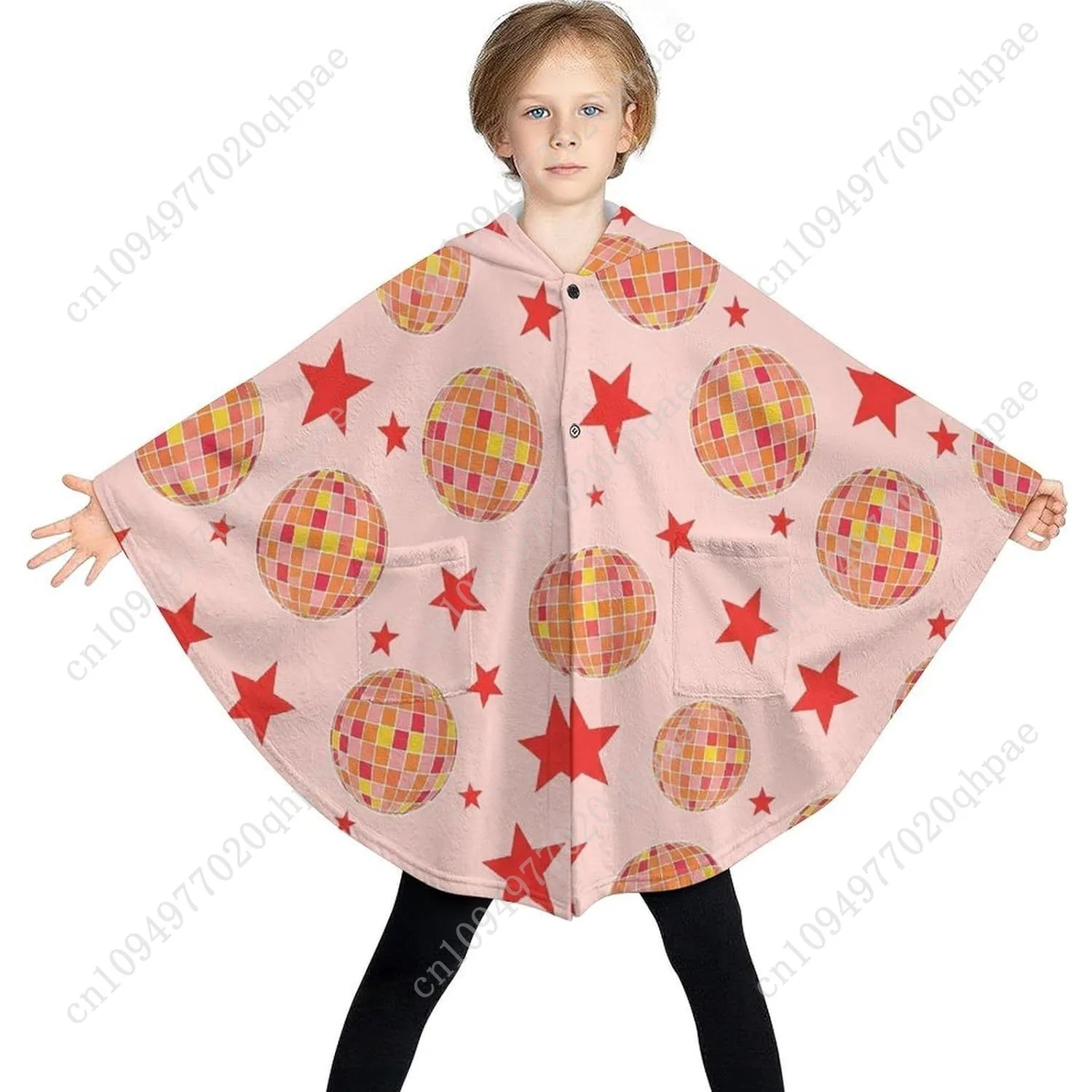 سترة بطانية مريحة من الفلانيل، هوديي كبير الحجم على شكل كرات ديسكو مع جيوب للأطفال والمراهقين #3