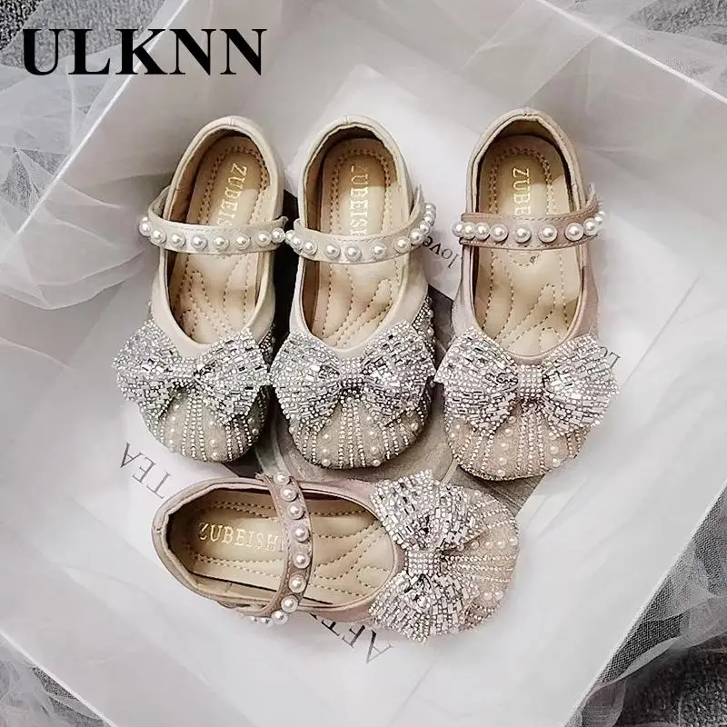 Children Dance Shoes Girls Princess Shining Rhinestone Flats Kid's Lovely Bowknot Flat Shoes Children Soft Single Shoes