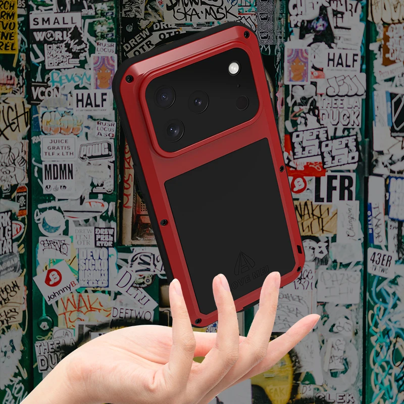 

Чехол для телефона Love Mei для Iphone 17, 16, 15, 13, 14 Pro Max Plus, силиконовый металлический защитный противоударный пылезащитный чехол в стиле милитари