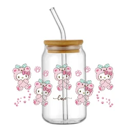 Miniso Kitty Cute Cartoon UV DTF Transfer Sticker Diy Waterproof For 16Oz Glass Cups High Temperature Resistance Custom Decals