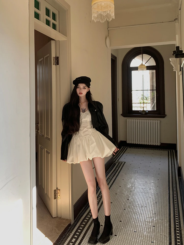 

Bla ort Motorcycle Jaet Women's Sle Retro Hot Girl Biker Leather Coat Outerwear Trendy Autumn New Arrival