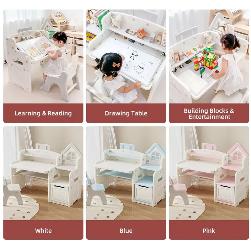 Mige Bear Ergonomics Children's Plastic Learning Table Books Sensory Activities Games Chair Table Learning Storage Box