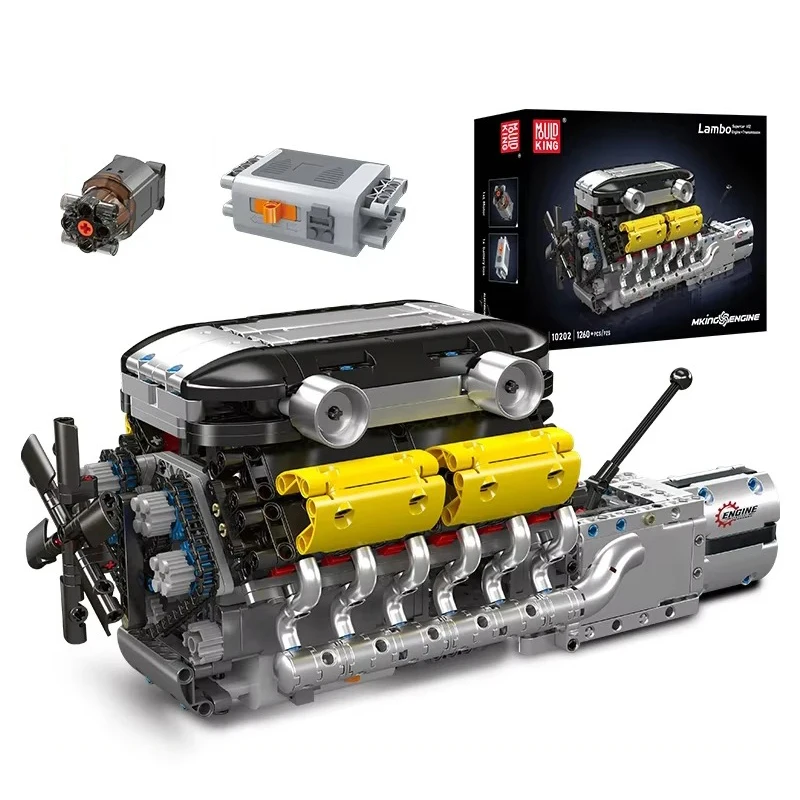 

Конструктор Mould King 10202: Модель двигателя V12 с электроприводом, 1260 деталей, имитация коробки передач, суперкар MOC, набор строительных блоков