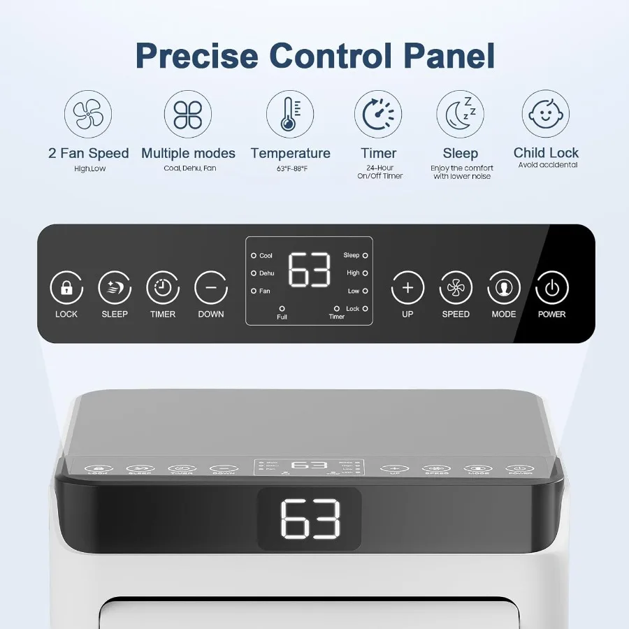 مكيف هواء محمول 10000 وحدة حرارية بريطانية للغرف حتى 450 قدم مربع. مع جهاز التحكم عن بعد 4 أوضاع التشغيل مزيل الرطوبة نافذة جبل E #4