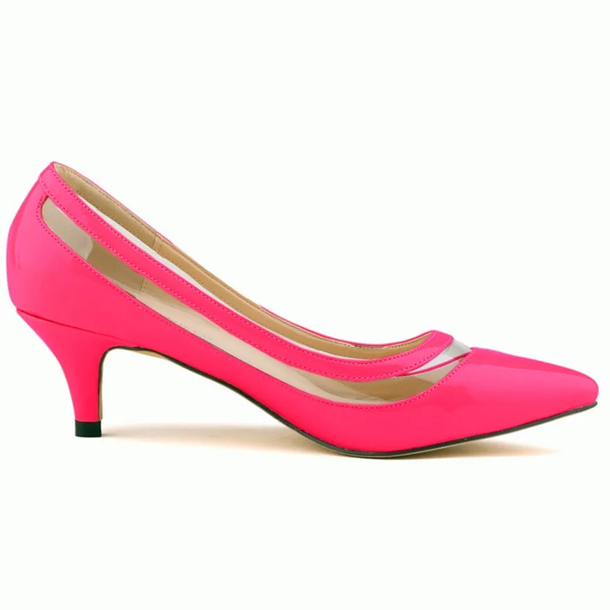 Scarpe da donna con tacco basso in pelle verniciata di moda delle nuove donne punta a punta Sexy PU trasparente spettacolo sottile da donna scarpe