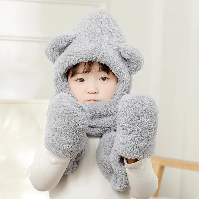 Baby Girls Winter Hat Boys Warm Scarf Hat Kids Thick Earflap Hood Cap with Ear Age 1-3 Years Old