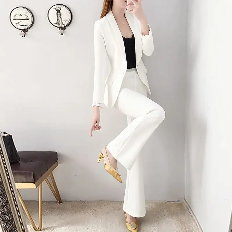 White Trousers Suits Office Blazer and Baggy Professional Women\'s 2 Pant Set Outfits Two Pieces Sets Pants for Woman Tailor Xxl