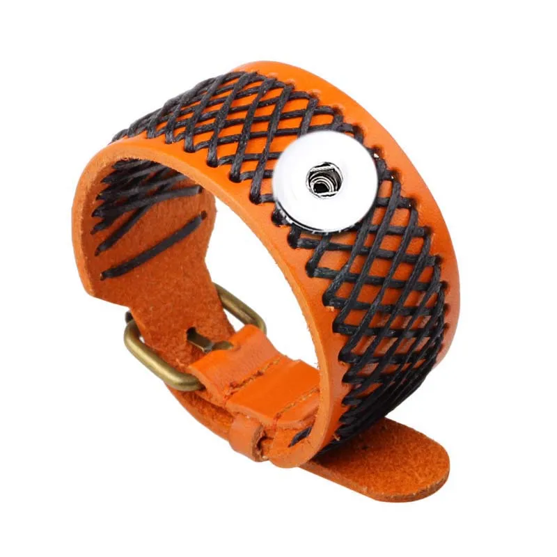 Weave Punk Rock 202 Real Genuine Leather Fit 18mm Snap Button Bangle Bracelet Charm Jewelry For Women Men 24cm