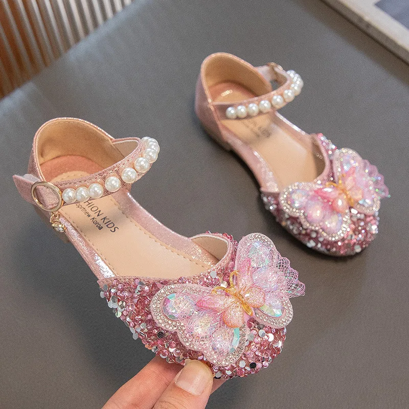 Summer Autumn Girls Leather Shoes Fashion Sequins Baby Girl Sandals Kids Princess Shoes Size 21-36