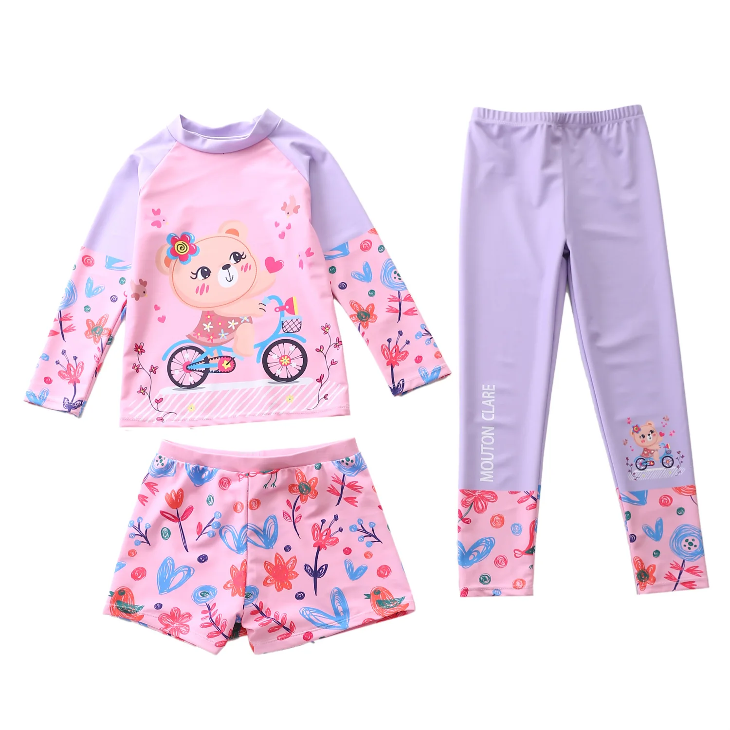 

HappyFlute 3 Piece Set Split Big Girl's Long Sleeve With Pants Conservative Sunscreen Swimsuit