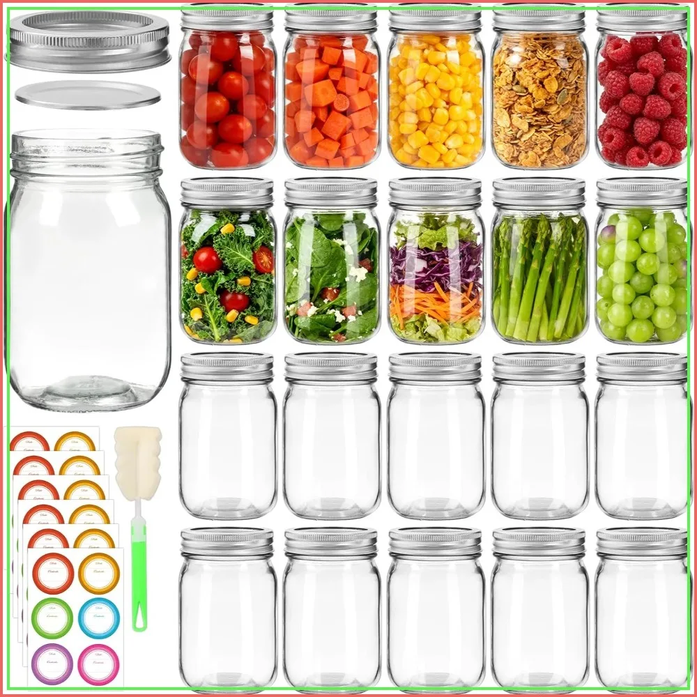 20-Pack 12oz Mason Jars with Lids, Labels & Brush - Regular Mouth, Dishwasher Safe