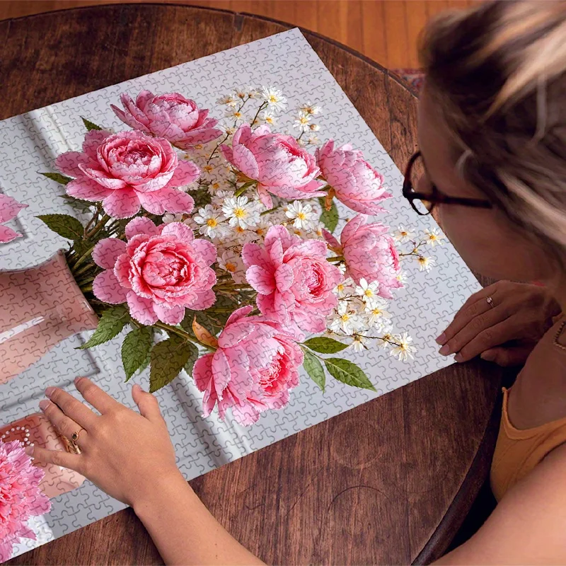 1000pcs Pink Vase Jigsaw Puzzle - Large, Challenging DIY Decoration Game for Adults, Family Interaction, and Brain Teasers - S