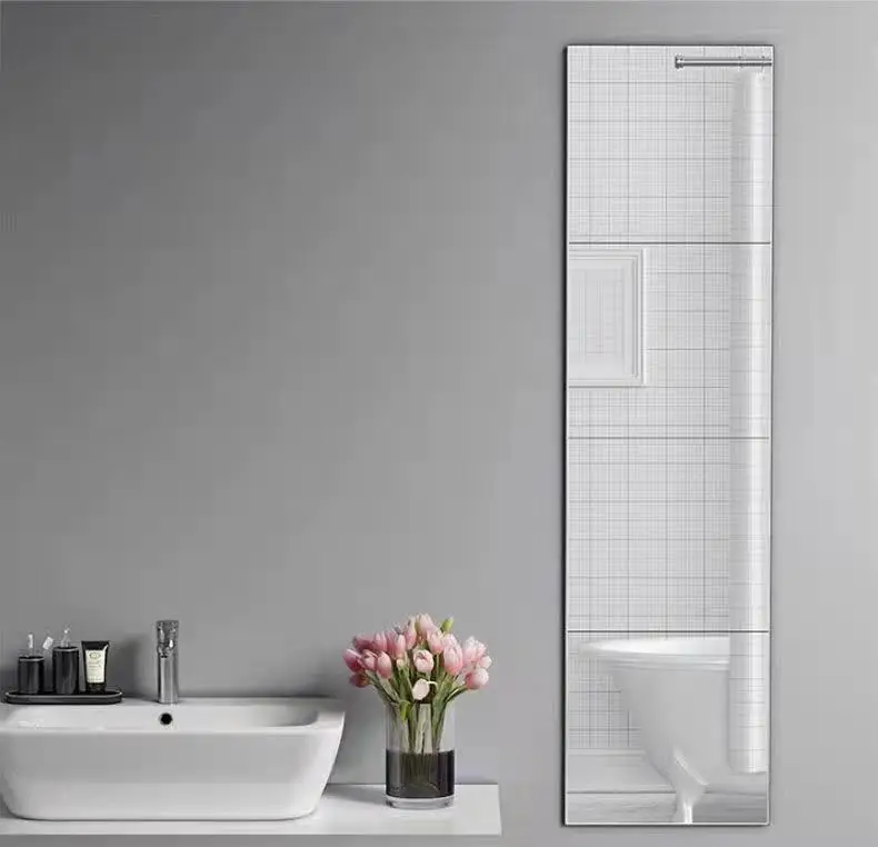 Fogli a specchio flessibili in acrilico, 30,5 x 30,5 cm, confezione da 12 piastrelle a specchio autoadesive, quadrate, tagliabili, adesivi da parete, non in vetro, specchio riflettente di sicurezza