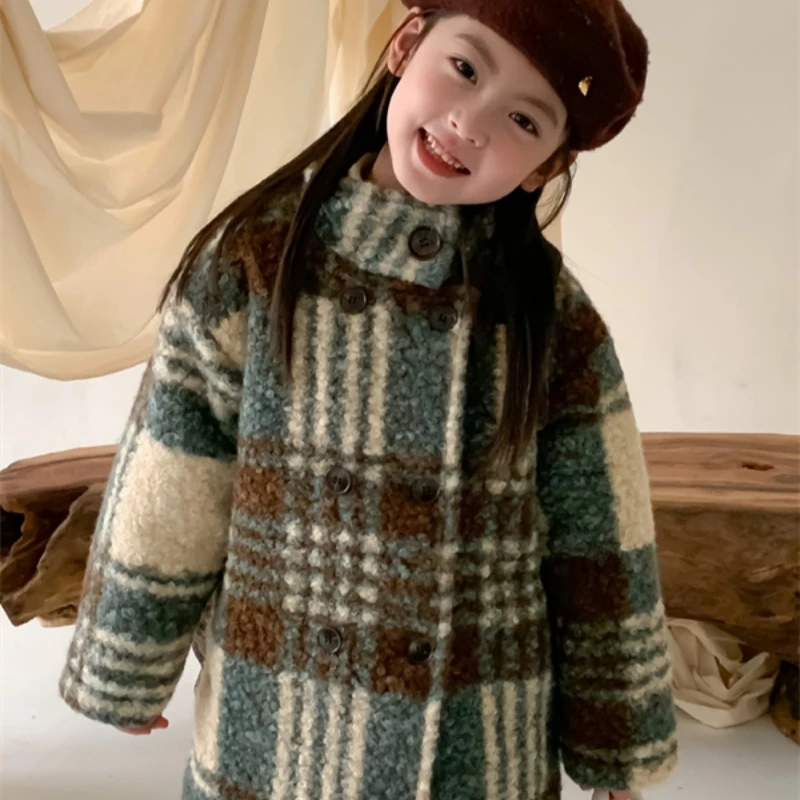 Girls Woolen Coat Overcoat Jacket Windbreak 2023 Warm Plus Thicken Winter Cotton Teenagers Gift Children's Clothing