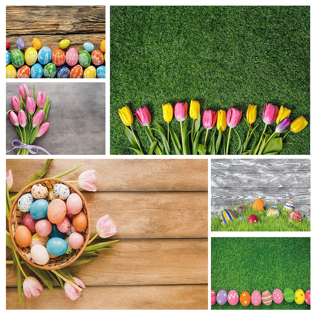 Tulips Grassland Photographic Backgrounds Customized Backdrops for Baby Children Family Easter Party Photoshoot Photo Studio