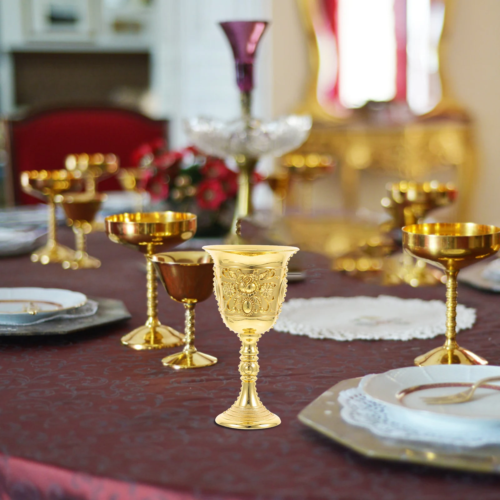 

Retro Rose Goblets Tool Cups Emboss Glasses Zinc Alloy Liquor Cup Household Glassware Reusable Whiskey Glass Metal