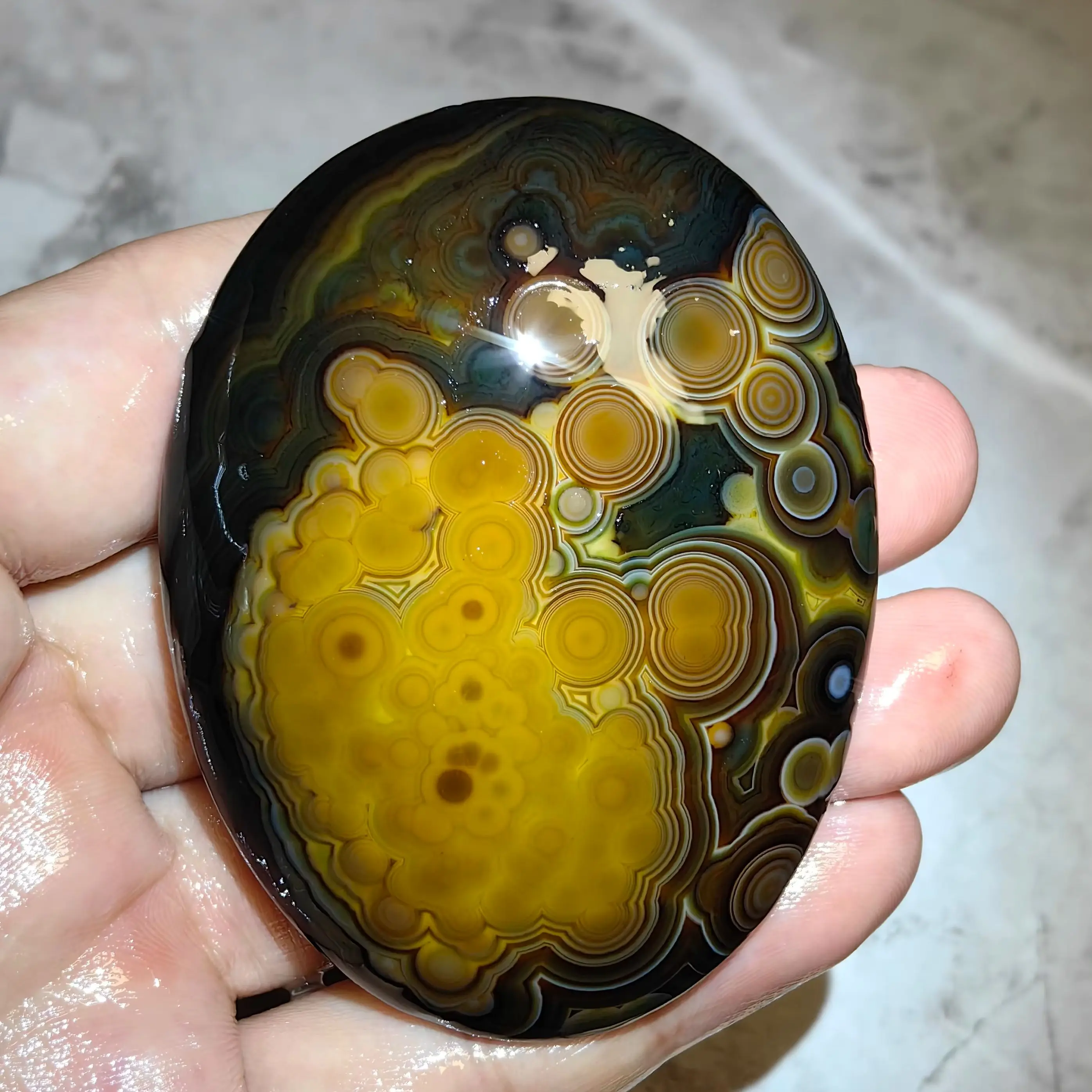 All-natura Wishing Agate Divine Eye Agate Attract Wealth Good Luck Anti Evil Amulet DIY Decoration Palm Stone Gift