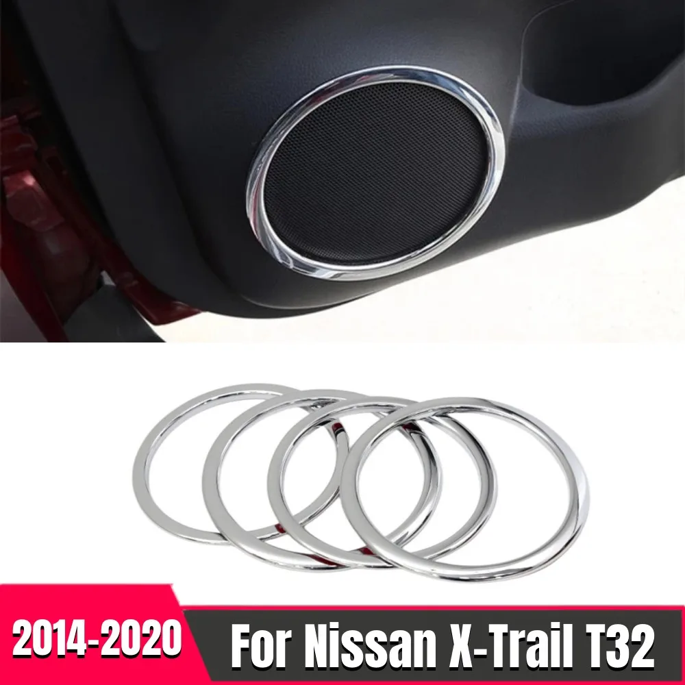 

For Nissan X-Trail Xtrail Rogue T32 2014-2019 2020 Car Door Sound Stereo Audio Cover Ring ABS glossy silver Tweeter Speaker Trim