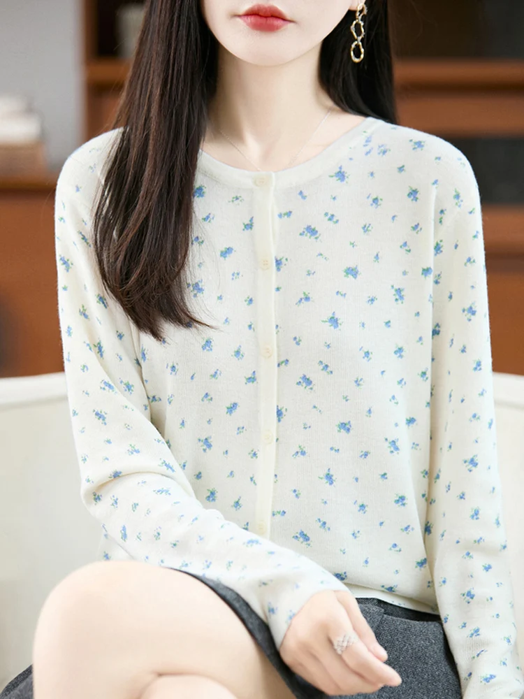 

Sweet Korean Sle round Ne Thin Knitted Cardigan Embroidered Faionable Sweater Jaet Casual Loose Fit Soft Long Sve