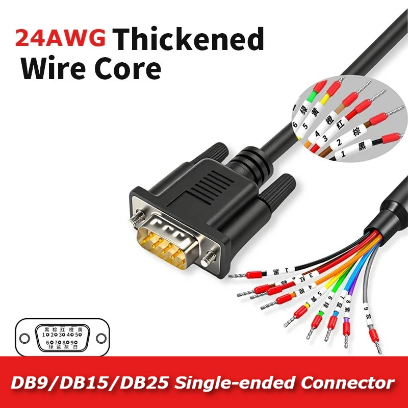 Industrial DB9/15/25 Single-ended Connector Cable 24AWG W Numbered Tube Terminal Line 9/15/25-pin Signal Connection Sensor Wire